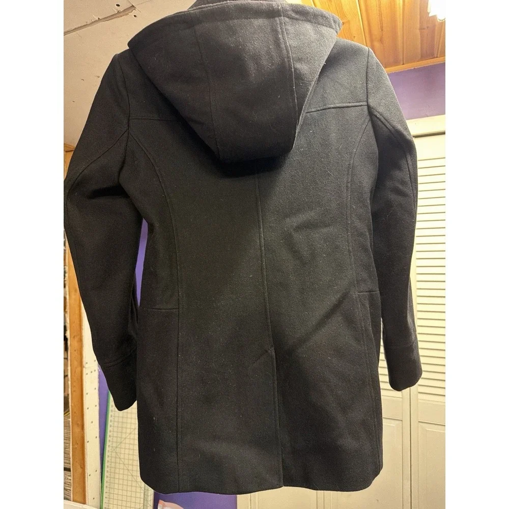 Michael Kors Black Hooded Wool Blend Coat Gold Zip Womens Approx XL